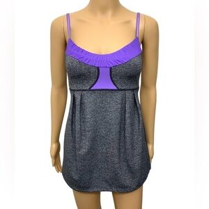 Lululemon Athletica Yogi Dance Purple Gray Ruched built in Bra Tank Top Size 4